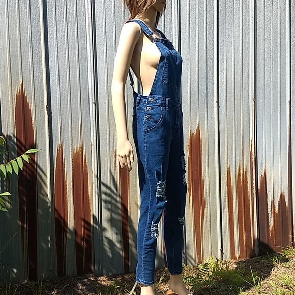 Skinny distressed denim overalls size S - Picture 9 of 17